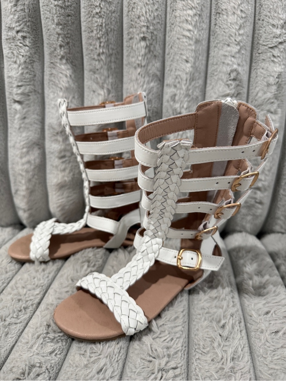 Liv and Stella White Braided Gladiator Sandals - Girls Size 12
